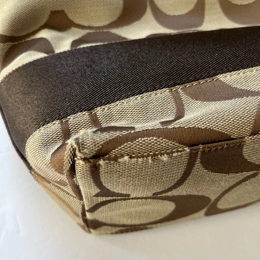 Coach Brown Sig Stripe Tote